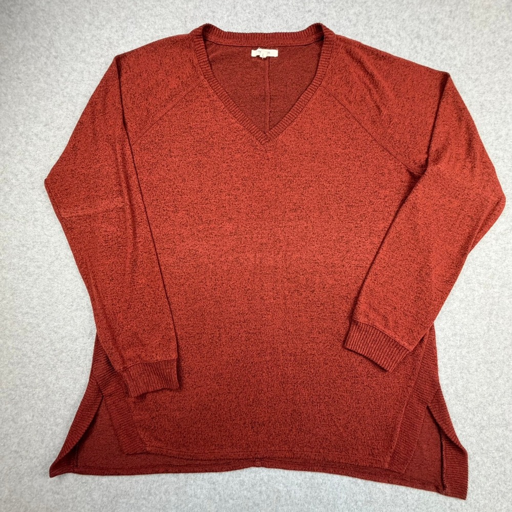 Maurices Womens Rust Orange Marled V-Neck Raglan Long Sleeve Top Large